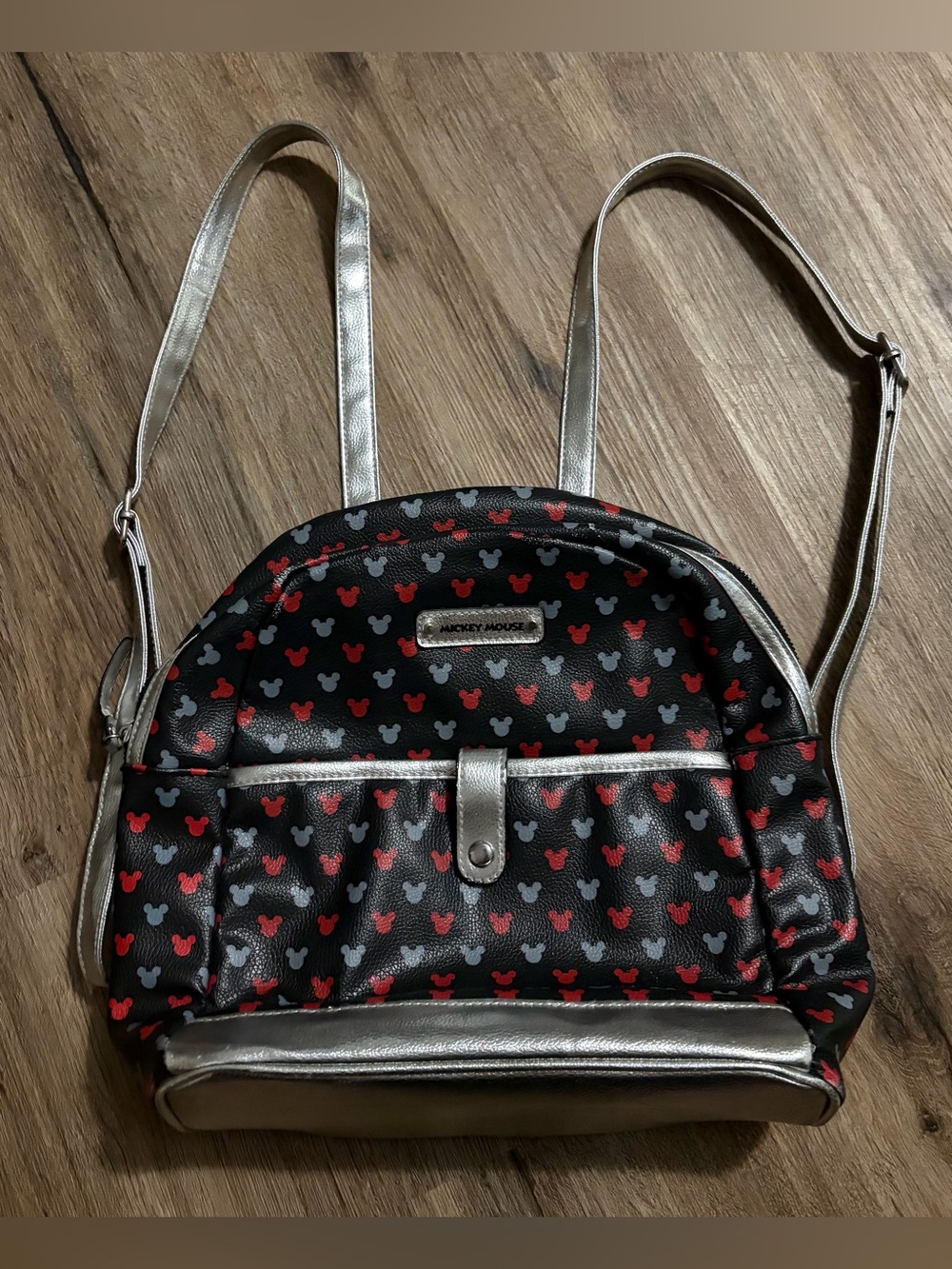 Disney Mickey Mouse - Black, Silver, Gray & Red Mickey Head Accent Backpack